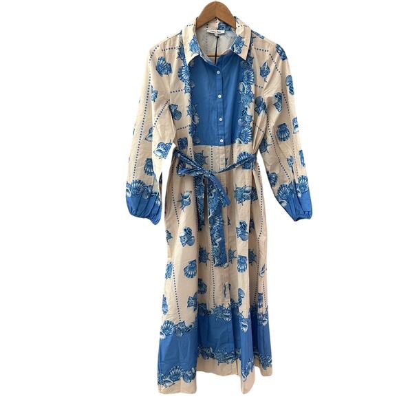Celina Moon Long Sleeve Bell Print Midi Dress Sky Blue Size Large - Picture 11 of 13